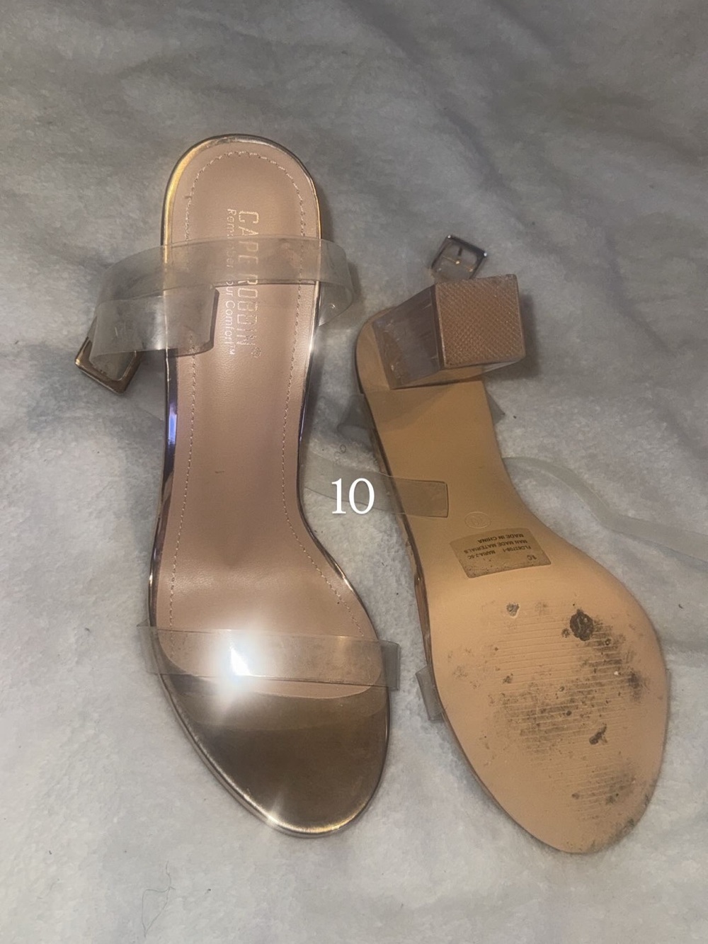 Cape Robbin Clear Strap Tan Block Heel Sandals